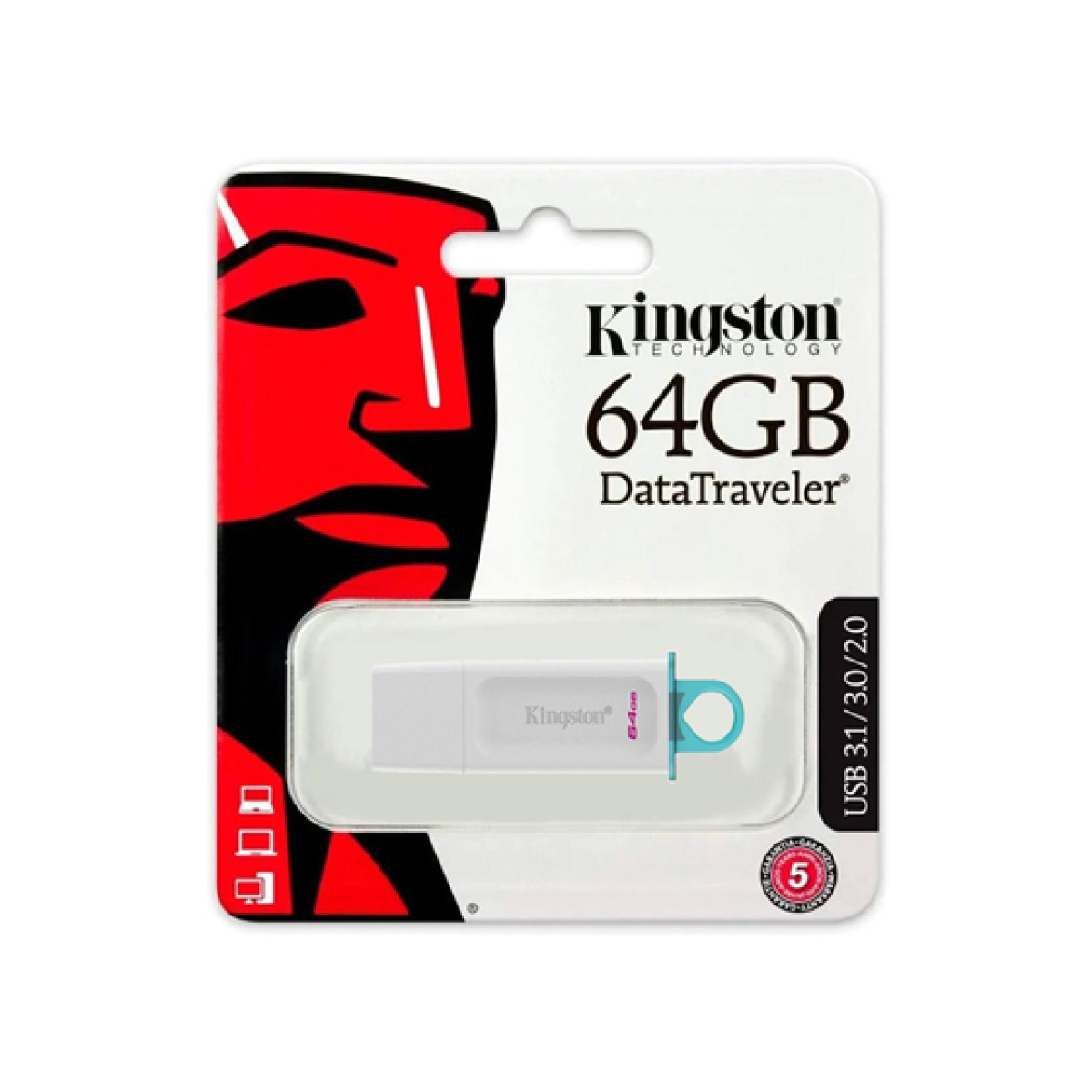 Memoria USB Kingston Data Traveler Exodia 64GB USB 3.2 Blanco Anillo Azul Transparente